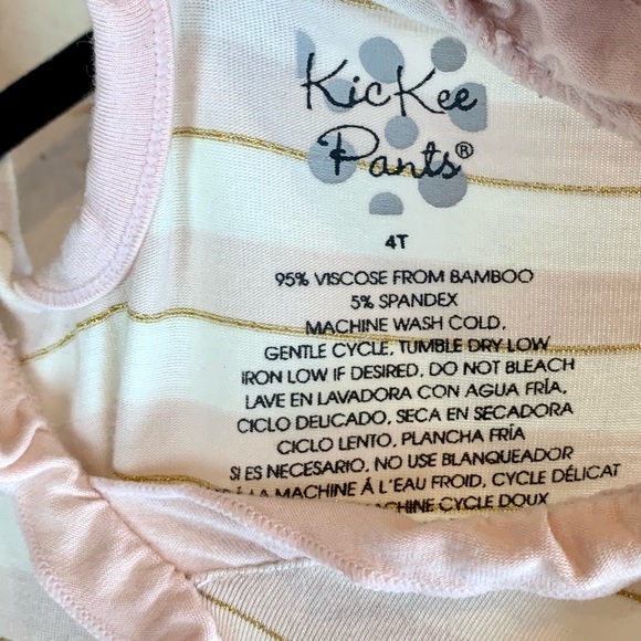 Kickee Pants Girls One Piece Bamboo Sleeper Pajamas Pink Striped Ruffle - Picture 5 of 10